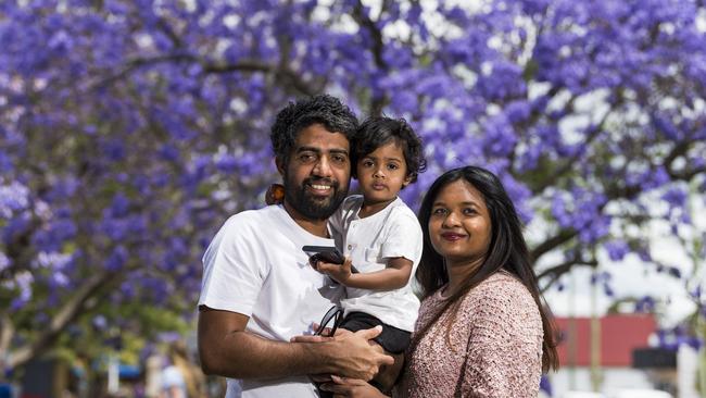 Hassan Akram, holding Noah Akram, with Aishath Azma at Jacaranda Day in Goombungee in 2021. The event is one of several that will be moved to competitive funding by the Toowoomba Regional Council. Picture: Kevin Farmer