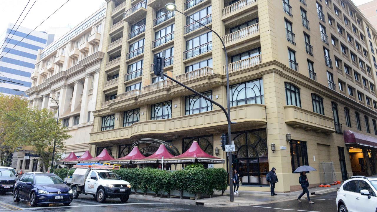 The Playford Hotel in Adelaide where a Melbourne man was infected with Covid-19 while undergoing hotel quarantine. Picture: NCA NewsWire / Brenton Edwards