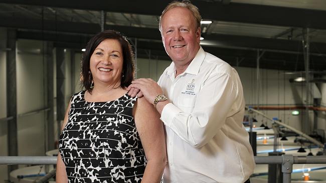 Huon Aquaculture's Frances and Peter Bender at their new Forest Home Hatchery in Judbury. Picture: LUKE BOWDEN.