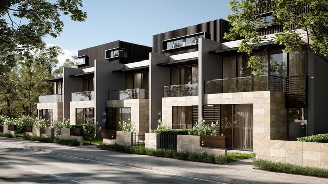 An artist's impression of townhouses to be built as part of a new 80-home residential subdivision on Forest Rd, Warriewood. Picture: Supplied