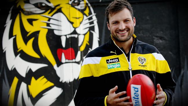 BFG? Richmond’s Toby Nankervis isn’t aggressive — off the field that is. Picture: Wayne Ludbey