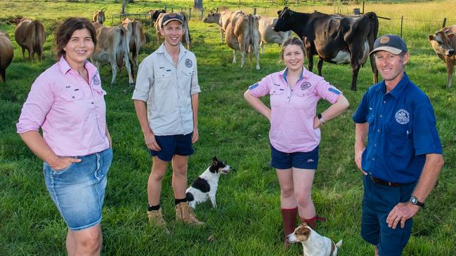 The Tommerup family with their dogs Kit and Bella. Picture: David Martinelli