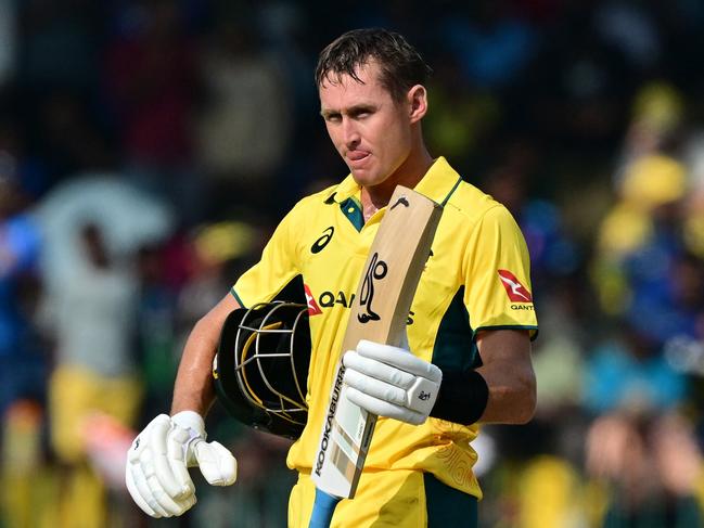 Australia's Marnus Labuschagne walks back to the pavilion after his dismissal during the first one-day international (ODI) cricket match between Sri Lanka and Australia at the R. Premadasa International Cricket Stadium in Colombo on February 12, 2025. (Photo by Ishara S. KODIKARA / AFP)