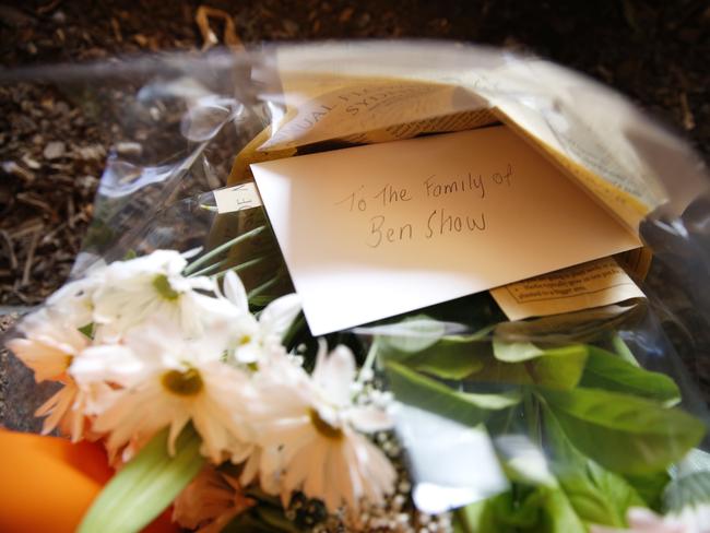 Flowers left at the Pine Rivers PCYC where ben Shaw tragically got stuck under a weights machine and passed away. Picture: AAP Image/Josh Woning