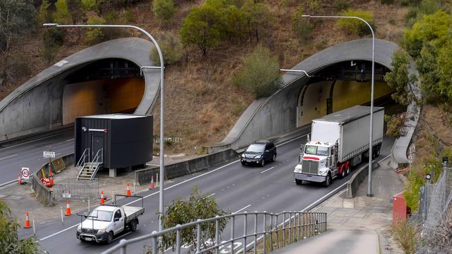 Traffic in the Heysen Tunnels on the South-Eastern Freeway. Picture: NewsWire / Roy VanDerVegt