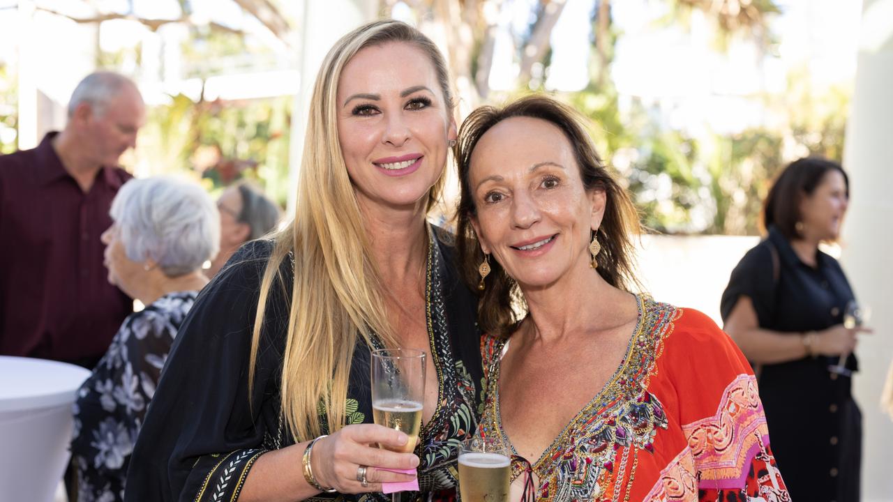 Lisa Tzanetopoulos and Monica Lethbridge at the Trinity Lutheran College Mother's Day high tea fundraiser at the Palazzo Versace on Saturday, May 13. For The Pulse. Picture: Celeste Humphrey