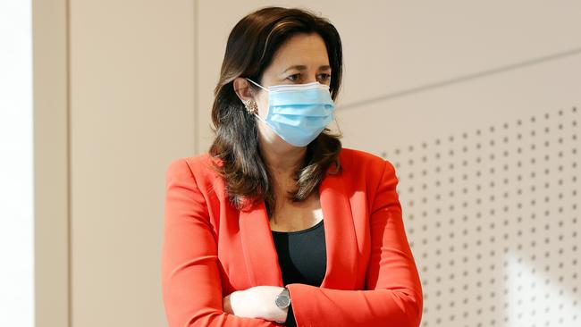 Premier Annastacia Palaszczuk speaking at a press conference in Brisbane. Picture: Tara Croser