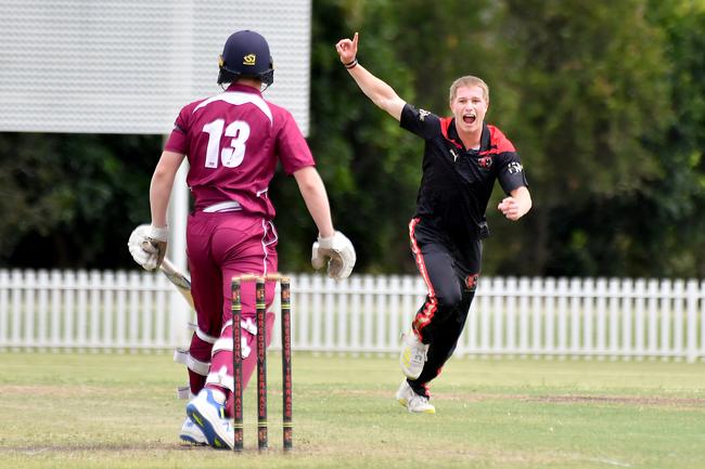 Terrace bowler George Hales GPS First XI cricket between Terrace and Ipswich Grammar School Saturday February 1, 2025. Picture, John Gass