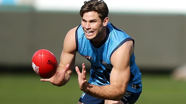 Tom Hawkins at Cats training. Picture: Alison Wynd