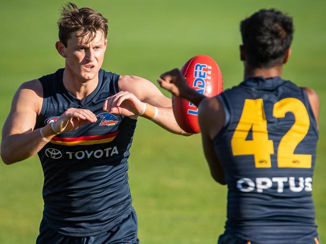 Matt Crouch at Adelaide Crows training this week. He is reportedly itching to get back to playing again and will play limited minutes in the SANFL on Saturday. Picture: Tom Huntley