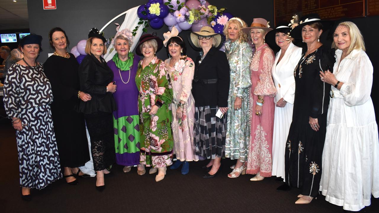 Jo South, Mary-ann Albert, Jan Boodle, Celestine Kenny, Ellie Green, Trish Collins, Wendy Harris, Judy O'Reilly, Jill Milne, Bev Smith, Dawn Fenlon and Helene McIntosh at the Rockhampton Cup race meeting at Callaghan Park on July 13, 2024.