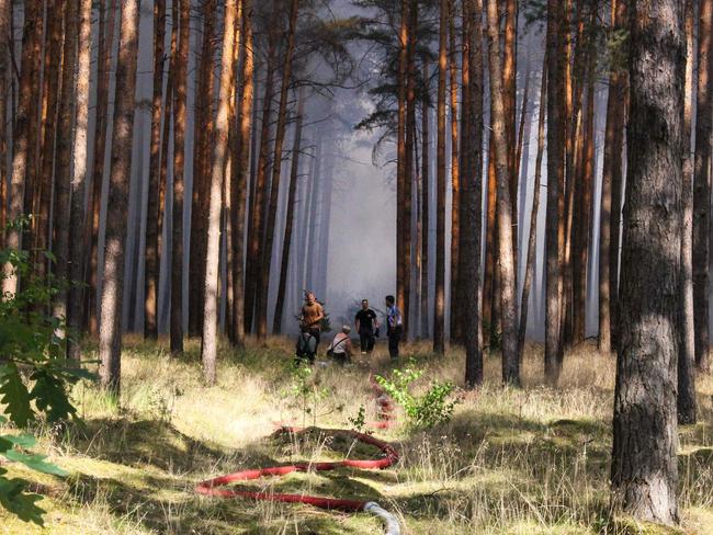 Firefighters tackle a forest fire near Potsdam, eastern Germany. Picture: AFP