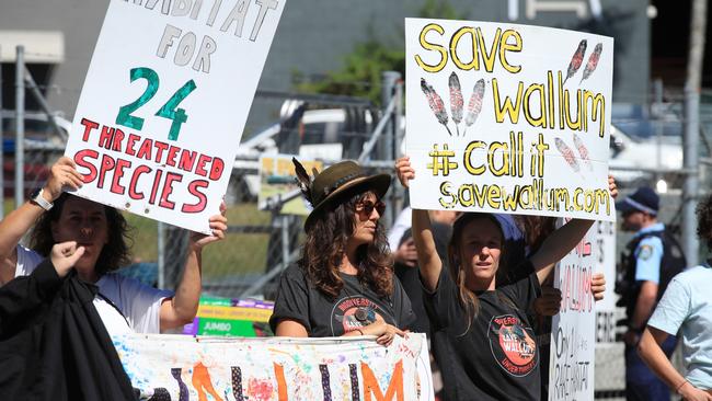 BANGALOW, AUSTRALIA - NCA NewsWire Photos - APRIL 10th, 2024: , The Greens protesters wait for The Prime Minister, Mr Anthony Albanese MP, whom is in Bangalow, NSW today with the Member for Richmond, Justine Elliot. to  attend the opening of Beacon Laundry.Picture: NCA NewsWire / Scott Powick