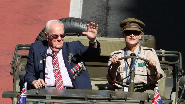 An Anzac Day parade in Brisbane not blocking peak hour traffic. Photographer: Liam Kidston.