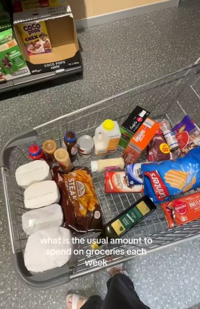 They did their first proper grocery shop and were shocked at how expensive everything was. Picture: TikTok/maddisonsmillie
