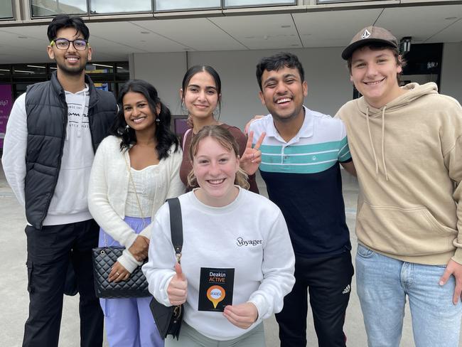 First year students Pahuldeep Singh, Harman Hana, Jaismeen Handa, Rishab Mahajan, Abbie Peck (front) and Sam Pearse took part in the Deakin Uni Amazing Race for O-Week at its Burwood campus.