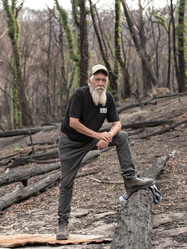 AUS MAG. Pic of Tom Watton’s (nickname ‘Swampie’) on his property . Photographed near Cabargo after the bush fires came through on new years day 2020 . Pic by Nic Walker. For a story by Trent Dalton. Date 15th Feb 2020