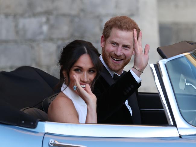 Meghan Markle wore Princess Diana’s stunning aquamarine ring at her wedding reception. Picture: Getty Images