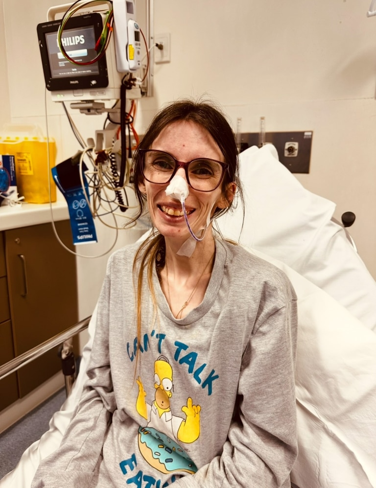 Sammie Garcia in hospital at her lowest weight, just 30kg, in late 2023. Picture: Supplied