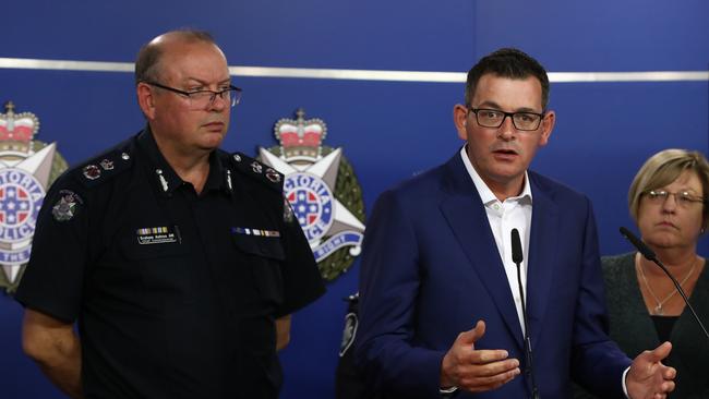 Premier Daniel Andrews with police chief Graham Ashton after the attack. Picture: Robert Cianflone/Getty Images