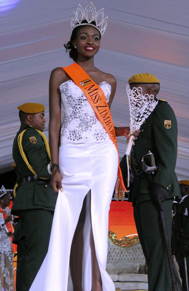 Miss Zimbabwe, Emily Kachote, walks on stage after been crowned.