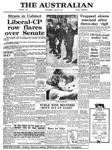 The Australian First Edition Front Page July 1964