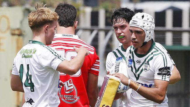 Western Rams players congratulate Jace Baker on a late try. Picture: John Appleyard