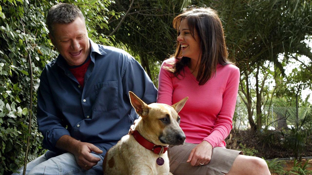 Rosie, the cattle dog, used to accompany her celebrity owner Scott Cam, pictured with fellow Channel Nine presenter, Cherie Hausler, to work. She is now permanently at his home after being freeze-dried.