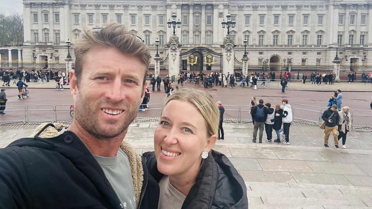 Adam and Carli Hunter at the Buckingham Palace. Picture: Contributed.