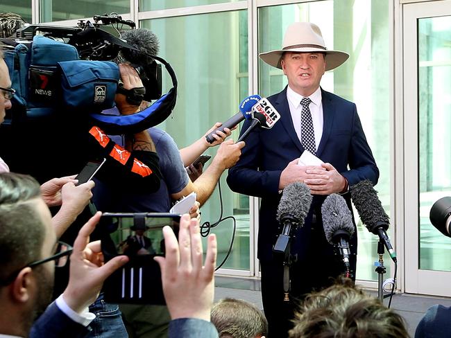 Deputy PM Barnaby Joyce at a press conference at Parliament House in Canberra. Picture Kym Smith