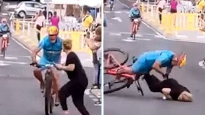 Woman pulverised in cycling race.