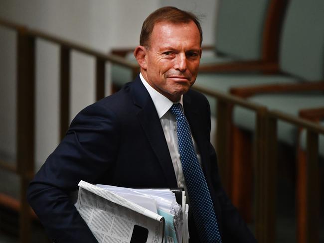 Former prime minister Tony Abbott leaves after Question Time in the House of Representatives at Parliament House in Canberra, Monday, February 5, 2018. (AAP Image/Mick Tsikas) NO ARCHIVING