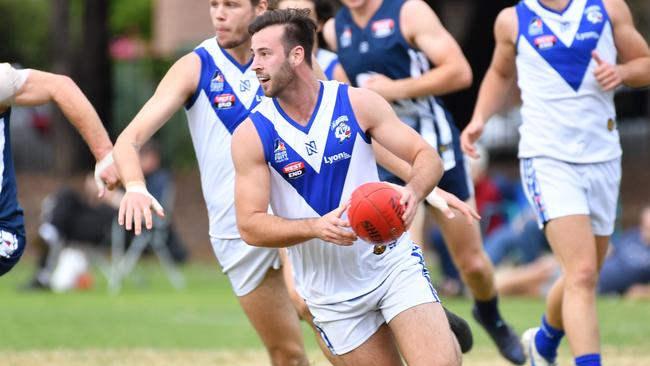 Aaron Stewart kicked a late goal for Athelstone on Saturday but the Raggies fell short against Glenunga. Picture: AAP/Keryn Stevens