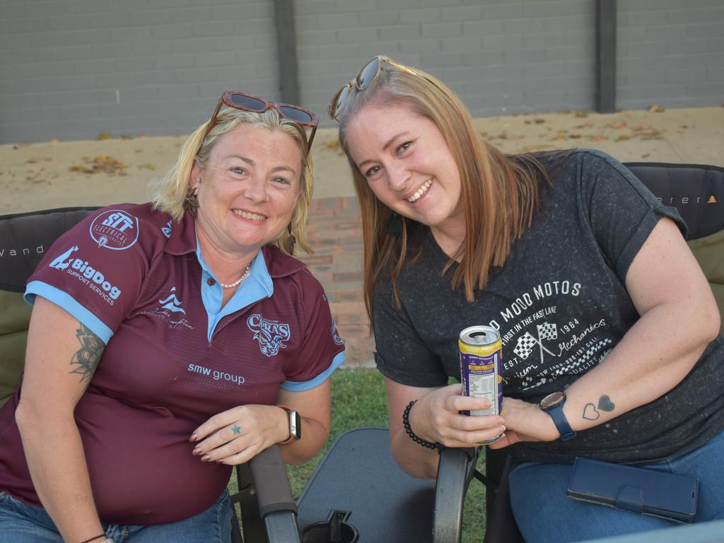 Larissa Kayes and Lacey Burns at the Capras versus Comets Legends game at Rugby Park, Rockhampton, on October 26, 2024.