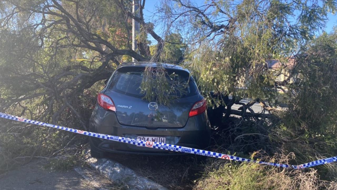 A teenage girl allegedly carjacked a woman at knifepoint and slammed the stolen getaway car into a power pole. Picture: Jordan Bissell / 7 News