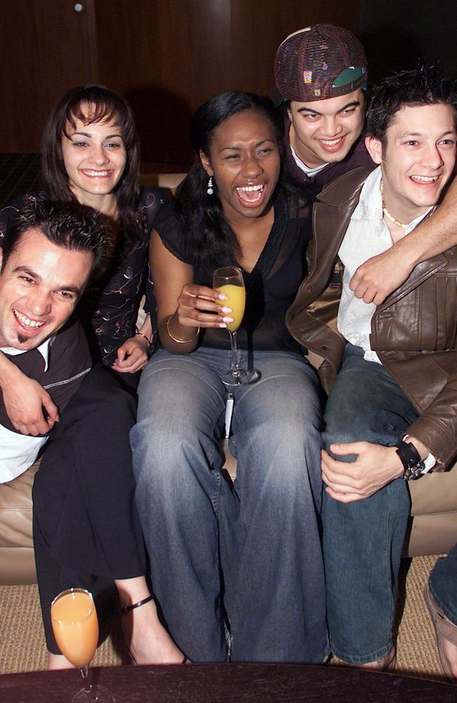 October, 2003: Australian Idol contestants inside the house they shared: (L) to (R), Shannon Noll, Cosima De Vito, Pauline Curuenavuli, Guy Sebastian, and Robert Mills. Picture: Chris Hyde