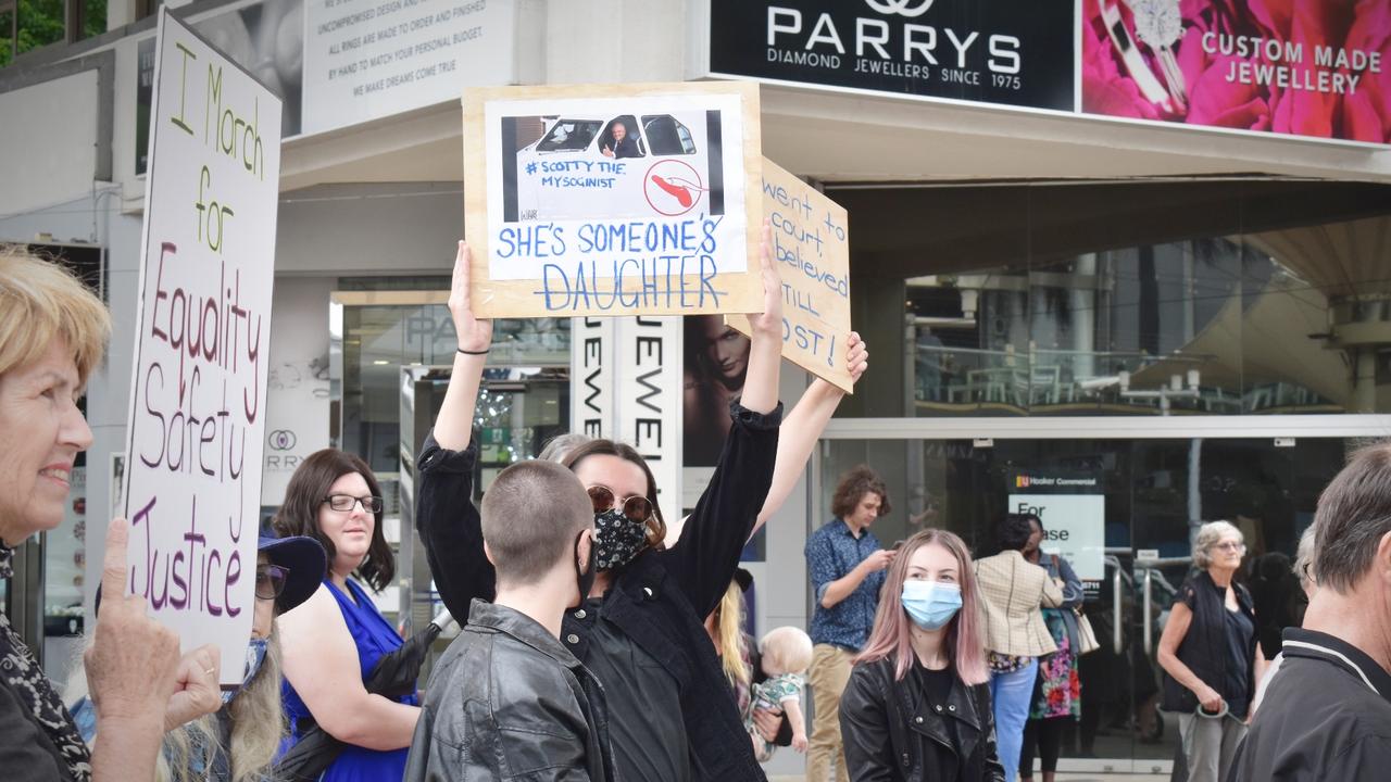 Protesters gathered at City Square on Monday for the March 4 Justice event in Coffs Harbour.