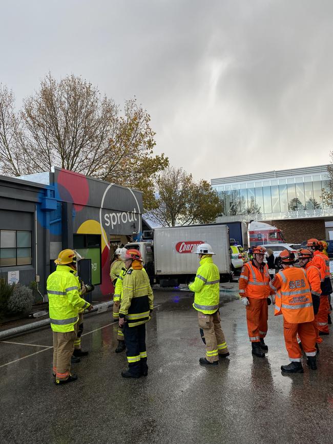 Emergency services outside the cooking school after the crash. Picture Themis Chryssidis