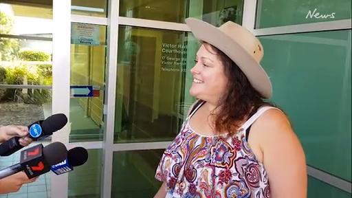 Tziporah Malkah speaking outside the Victor Harbor Magistrate Court in relation to assault charges