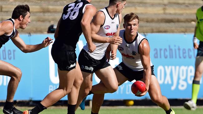 Ollie Wines at Port Adelaide's first intra-club at Alberton yesterday. Picture: Tom Huntley