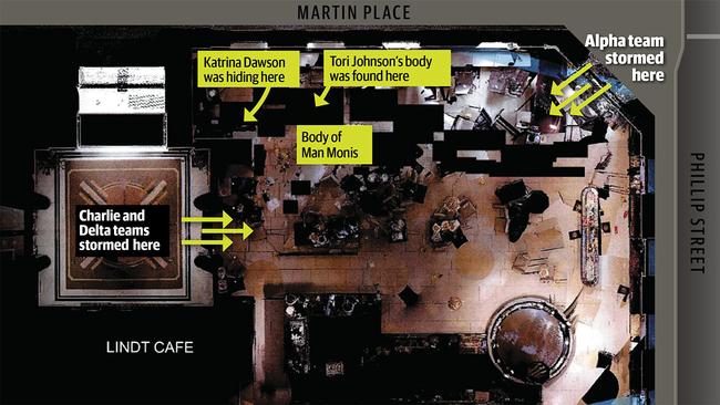 This is the chilling first view inside the Lindt cafe showing the grim aftermath of the ­nation’s only terrorist siege.