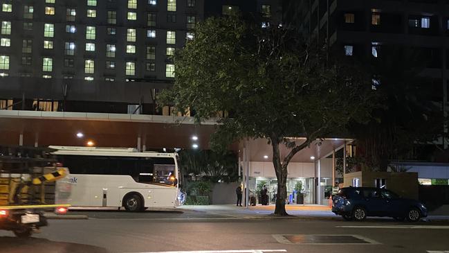 Supercars drivers and staff have arrived at the H Hotel on Smith St to quarantine in Darwin. Picture: SUPPLIED