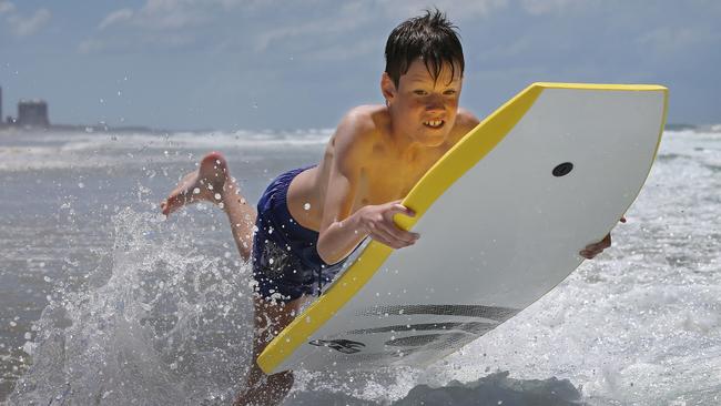 Hunter Parker hit the waves at Broadbeach yesterday. Picture Glenn Hampson