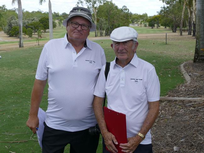 Golf Central Queensland secretary Gurney Clamp (right) with Rockhampton Golf Club president Peter Mehlhose.