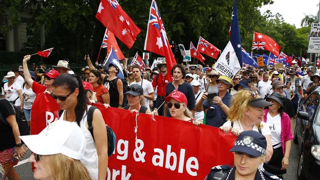 The crowd was heard chanting ‘block the bill’ from around the city. Picture: NCA NewsWire/Tertius Pickard