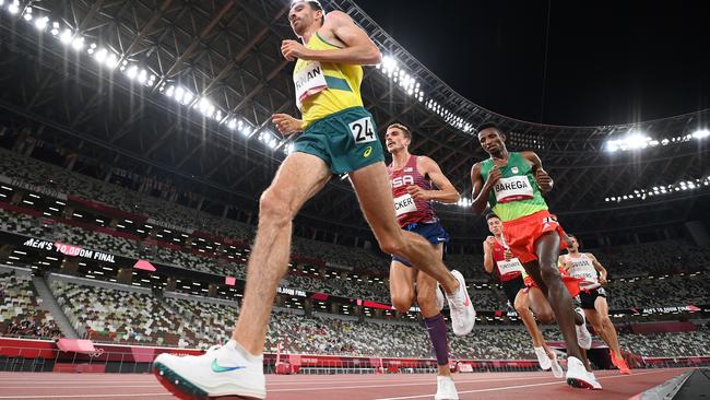 Toowoomba’s Patrick Tiernan competes in the Men's 10,000m Final on day seven of the Tokyo 2020 Olympic Games at Olympic Stadium. Picture: Getty Images