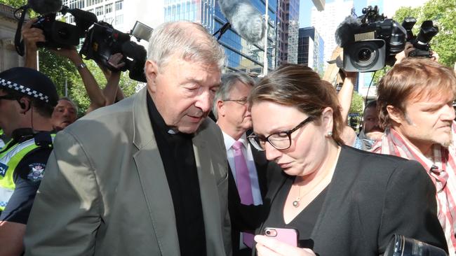 Media arrived early to ensure they could capture Pell walking into his hearing. Picture: Alex Coppel.