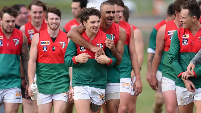 On a roll: Pines have beaten last season’s grand finalists Frankston YCW and Bonbeach in the past three weeks as their push for a finals berth in MPNFL Division 1 gathers pace. Picture: Jason Sammon