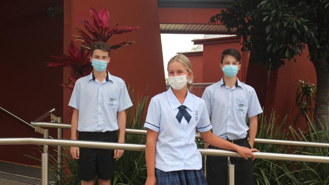 Marymount College students on the first day of mandatory mask wearing.