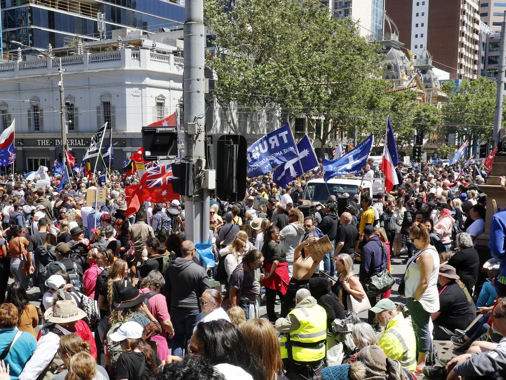One freedom rally was held last Saturday in Melbourne’s CBD, while another one was held the Saturday on the week before. Picture: Matrix Media Group